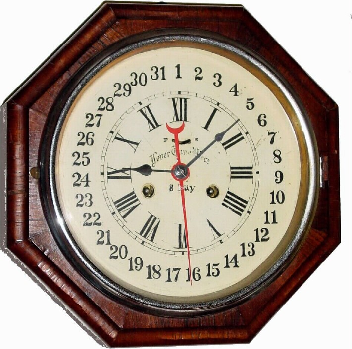 C.1890, New Haven Clock Co., 8-Inch Lever Time Calendar wall clock, — Antique Clocks Price Guide