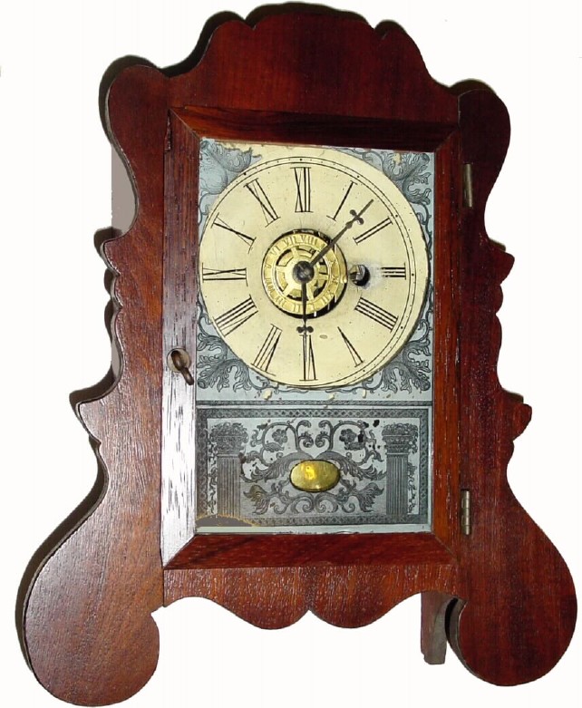 C.1853, E. and A. Ingraham 30-hour time/alarm miniature lyre front shelf clock. — Antique Clocks Price Guide