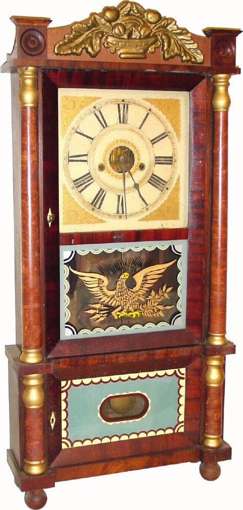C.1845, Forestville Mfg. Co. Bristol, Conn, 8-day, 2-weight, double-decker shelf clock, — Antique Clocks Price Guide