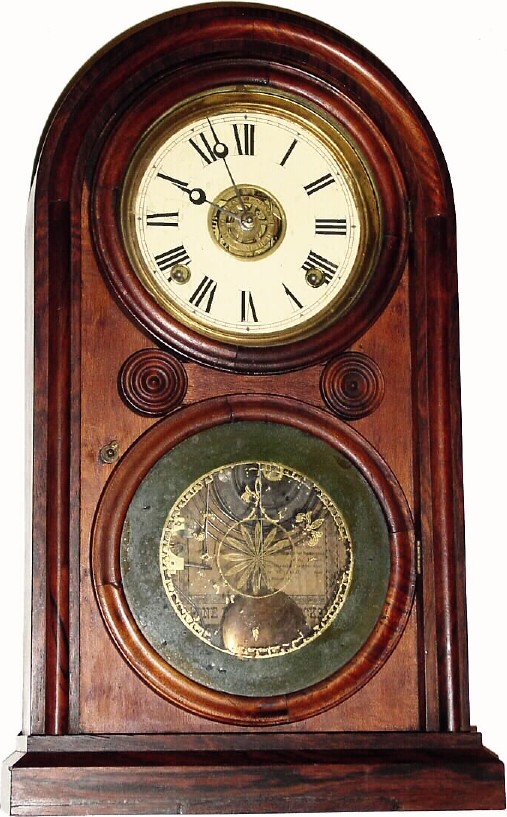 C.1875, E. Ingraham and Co., "Venetian No. 2" 8-day time/strike/alarm rosewood shelf clock — Antique Clocks Price Guide