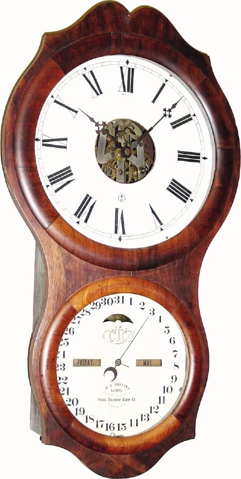 C.1880, Ithaca Clock Co., "No. 4 Hanging Office" rosewood, 30-day double dial calendar clock, — Antique Clocks Price Guide