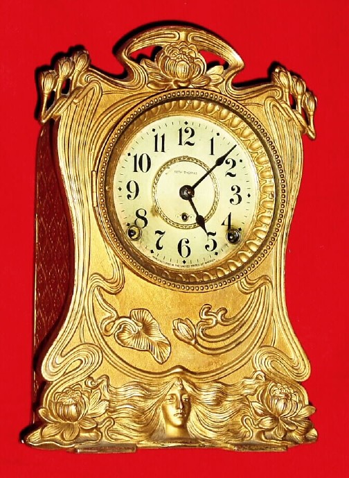 C.1905, Seth Thomas, Gilt White metal mantel clock in good condition. — Antique Clocks Price Guide