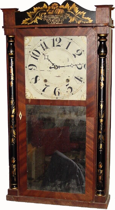 C.1835, Forestville Mfg. Co., Bristol, Conn., 30-hour wood movement half-column and splat shelf clock. — Antique Clocks Price Guide