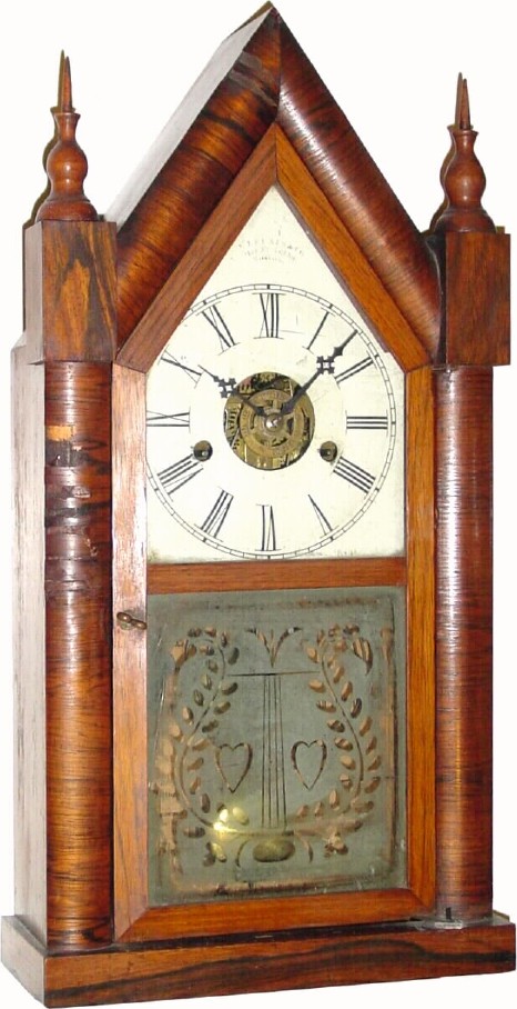 C.1850, J. J. Beals and Co., Haymarket Square, Boston, MA, full size 30-hour rosewood front steeple with alarm, — Antique Clocks Price Guide