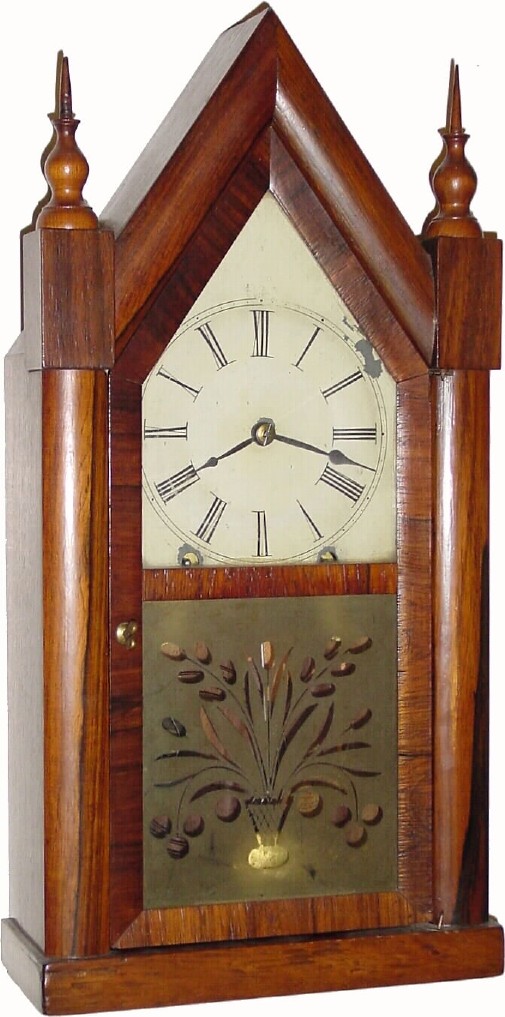 C.1848, M. W. Atkins and Co., Bristol, CT, 8-day full sized steeple clock in very good condition. — Antique Clocks Price Guide