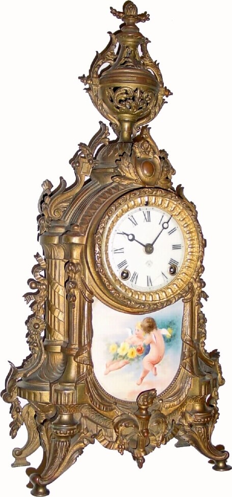 C.1900, Ansonia Clock Co., Brooklyn, NY , "Watteau" model 8-day Rococo spelter case figurine clock — Antique Clocks Price Guide