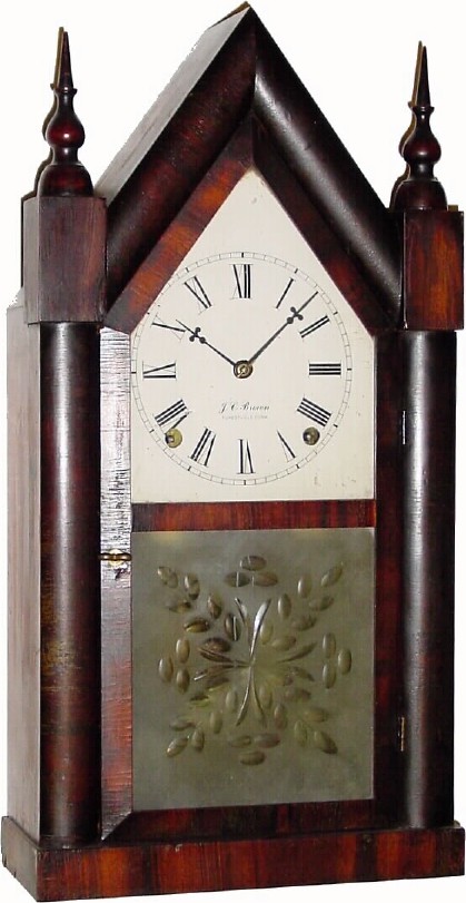 C.1855, J. C. Brown, Forestville, Conn, 8-day time/strike rosewood steeple clock. — Antique Clocks Price Guide