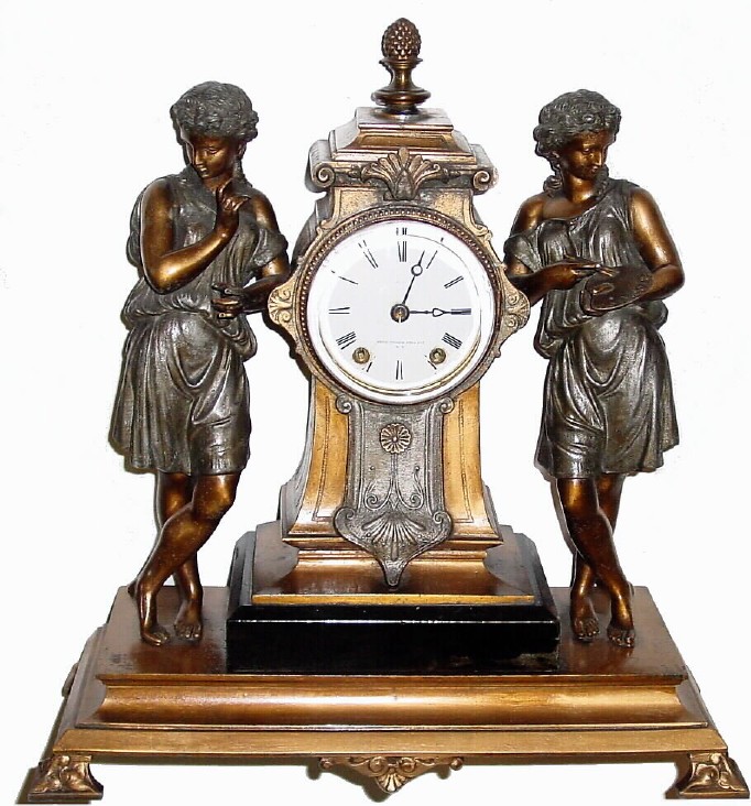 C.1877, Seth Thomas, Sons and Co, NY, Pattern 8055, double statue mantel clock. — Antique Clocks Price Guide