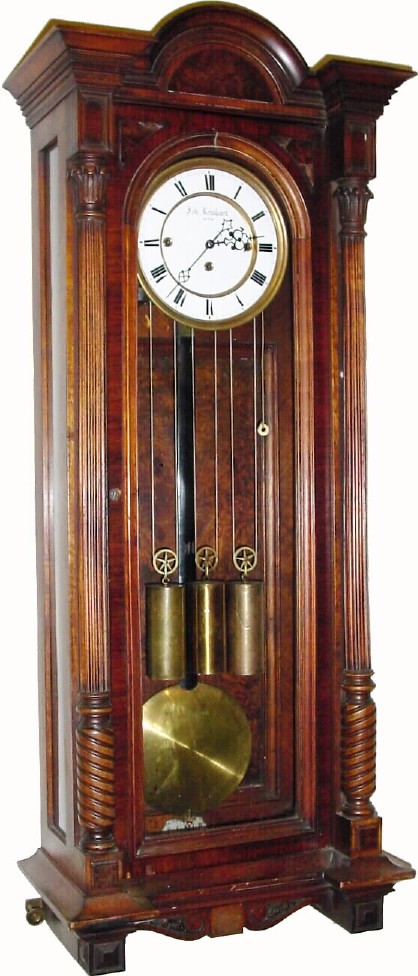 C.1880, Austrian, 3-Weight Grand Sonnerie wall clock, in walnut, full column case, as-found. — Antique Clocks Price Guide