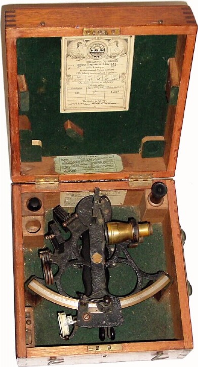 C.1944, English, Henry Hughes and Son, Ltd. "Husun" Ship's Sextant and case, No.44098A. — Antique Clocks Price Guide