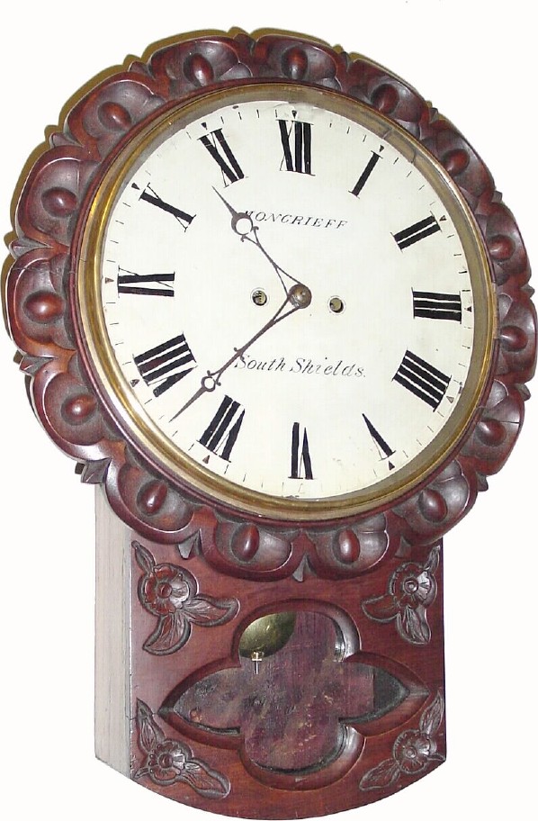 C.1850, English, Moncrieff, South Shields, double fusee wall clock in good condition. — Antique Clocks Price Guide