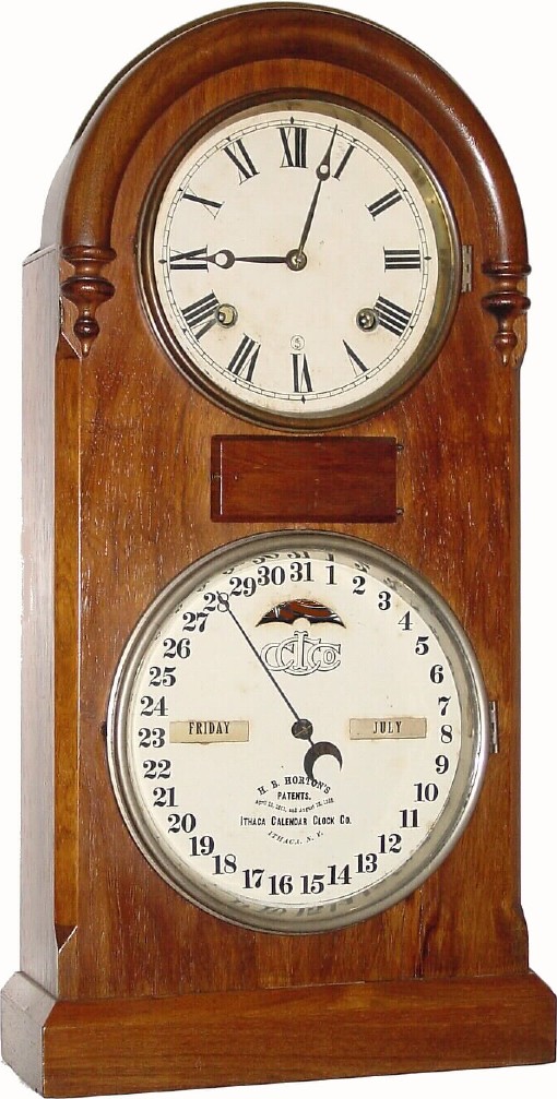 C.1879, Ithaca Clock Co., "No. 5" rosewood double dial calendar clock. — Antique Clocks Price Guide