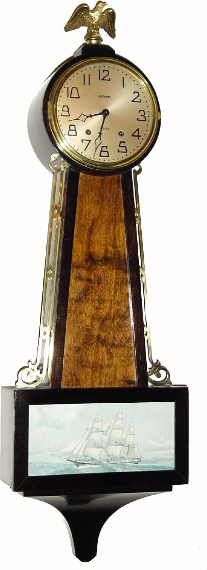 C.1929, Wm. L. Gilbert, 8-Day Banjo, time and strike (pendulum movement), in very good original condition. — Antique Clocks Price Guide