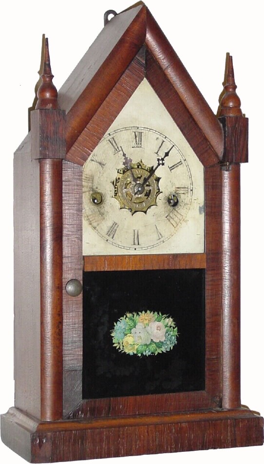 C.1875, Waterbury Clock Co., Waterbury, CT, miniature 30-hour steeple clock with alarm in basically original condition. — Antique Clocks Price Guide
