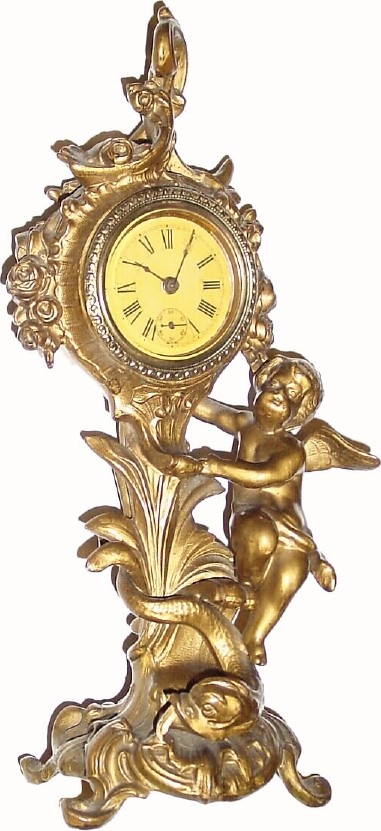 C.1905, Waterbury Clock Co., Waterbury, CT, 30-hour backwind, cast spelter case novelty timepiece. — Antique Clocks Price Guide