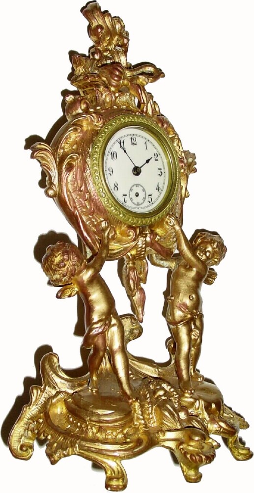 C.1910, Waterbury Clock Co., Waterbury, CT, 30-hour backwind cast spelter case novelty in very good original condition. — Antique Clocks Price Guide