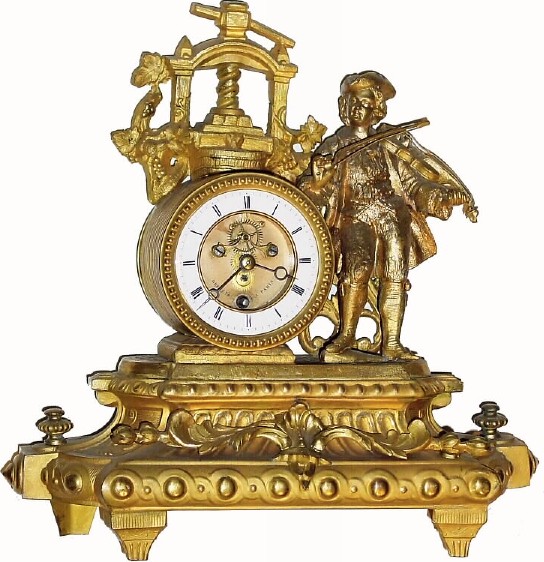 C.1900, French, Gilded Figural Clock with unusual pendulette movement — Antique Clocks Price Guide