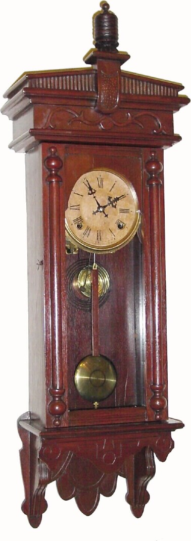 C.1893, Waterbury Clock Co., "Halifax", 8-day time/strike oak hanging clock, with restoration. — Antique Clocks Price Guide
