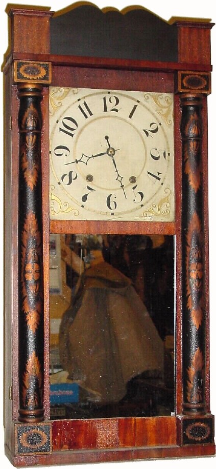 C.1831, George Mitchell, Bristol, Conn., 30-hour wood movement half column and splat shelf clock. — Antique Clocks Price Guide