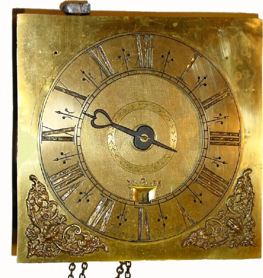C.1740, Abigial Ridgway, English 30-hour posted frame 10" dial tall clock movement and dial. — Antique Clocks Price Guide