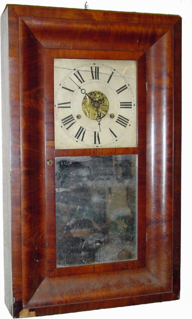 C.1840, J. (Joel) Lane, Southington, Connecticut, 30-hour brass OG shelf clock, in generally fair to good original condition. — Antique Clocks Price Guide