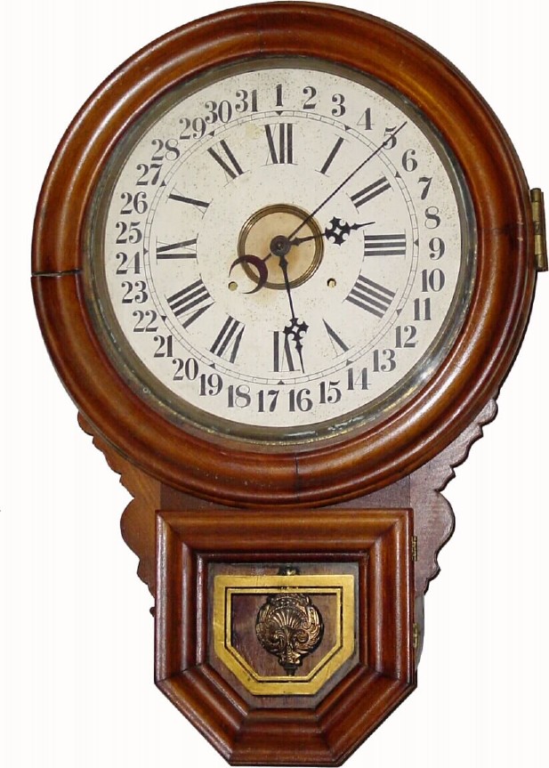 C.1909, Ingraham Clock Co., "Dew Drop" 8-day time and calendar, as-found, in fair condition only. — Antique Clocks Price Guide
