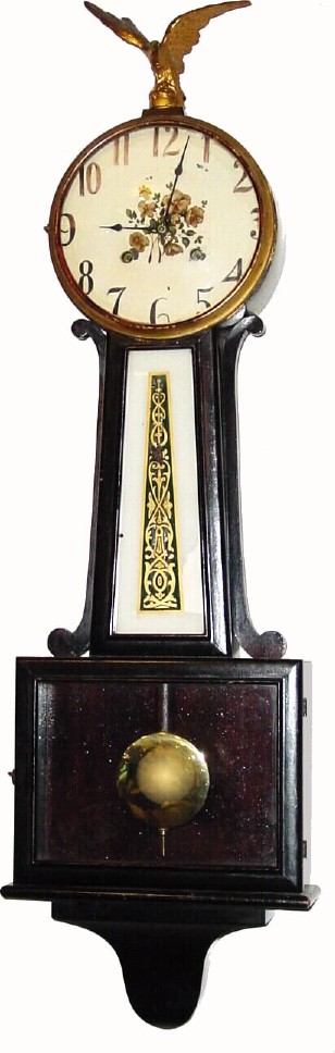 C.1923, New Haven Clock Co., "Waring" 8-day time/strike banjo clock, in poor as-found condition, with improper restoration — Antique Clocks Price Guide