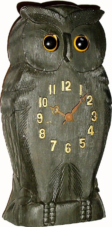 C.2000, Chinese, 30-hour blinking eye, carved case owl novelty. — Antique Clocks Price Guide