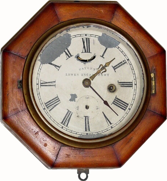 C.1860, New Haven Clock Co., 30-hour octagon lever wall timepiece, in poor condition. — Antique Clocks Price Guide