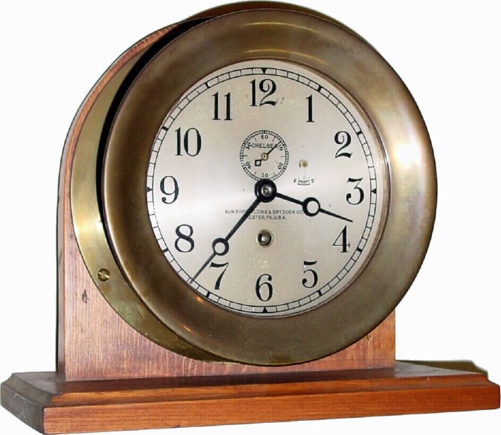 C.1937, Chelsea Clock Co., "The Chelsea" brass "Marine (non-striking) clock", — Antique Clocks Price Guide