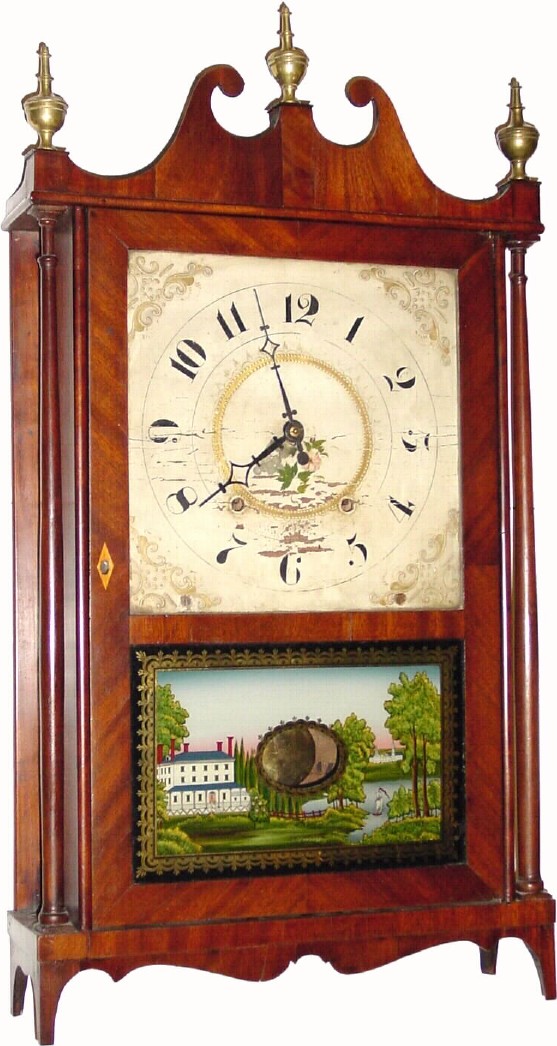 C.1830, Elisha Neal, New Hartford, Conn., Pillar and Scroll shelf clock, in very good condition with restorations. — Antique Clocks Price Guide