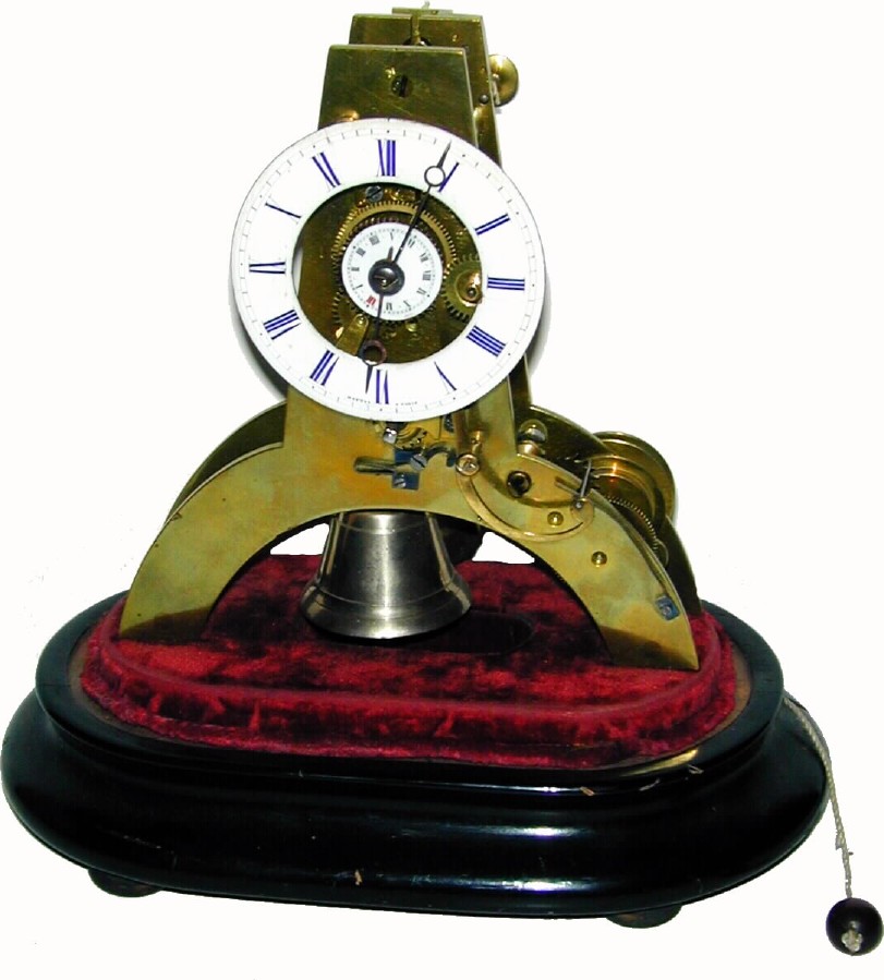 C.1851, French, Japy, Paris, Mini Alarm Skeleton Clock, less dome, but otherwise in very good original condition. — Antique Clocks Price Guide