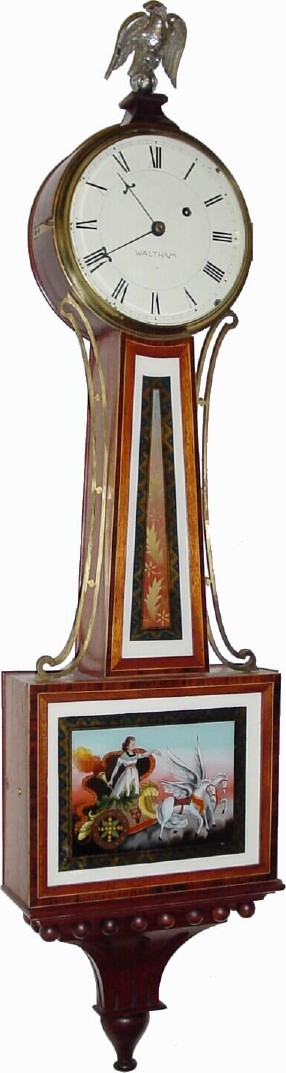 C.1930, Waltham Clock Co., Willard model weight driven banjo with cross banded case in good condition. — Antique Clocks Price Guide