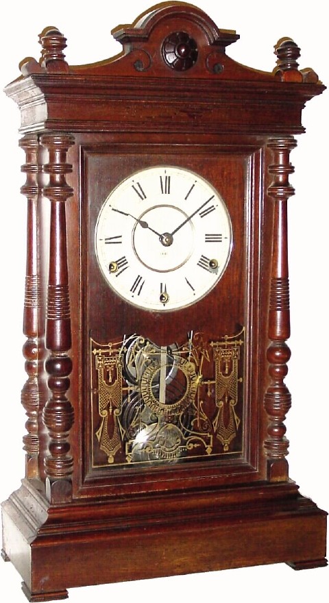 C.1886, Seth Thomas Clock Co., Thomaston, CT. "Atlas" 8-day parlor clock with a quarter-hour gong striking movement — Antique Clocks Price Guide
