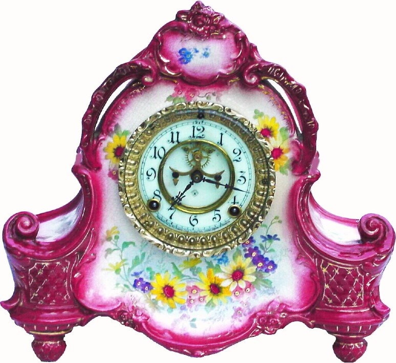 C.1901, Ansonia, La Vera, Royal Bonn porcelain china clock in excellent original condition. — Antique Clocks Price Guide