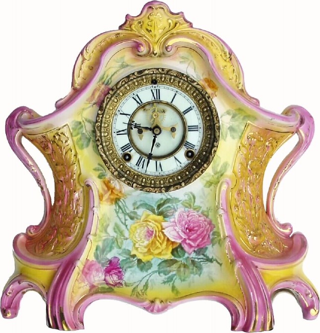 C.1910, Ansonia, La Layon, Royal Bonn, porcelain china clock in very good original condition. — Antique Clocks Price Guide