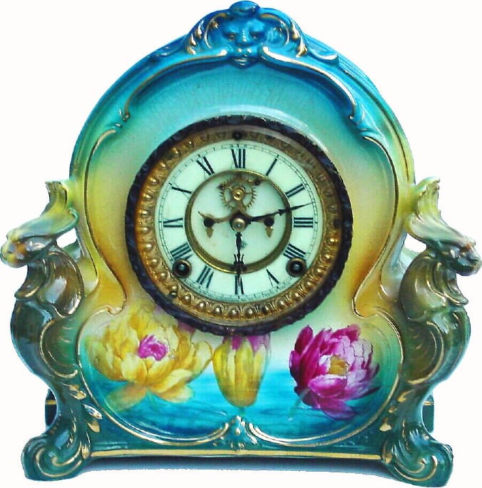 C.1905, Ansonia, La Charny, Royal Bonn porcelain china clock in excellent original condition. — Antique Clocks Price Guide