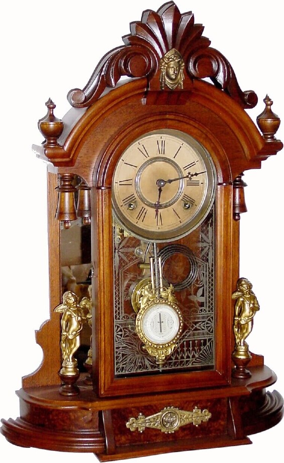 C.1882, F. Kroeber Clock Co., "Occidental" 8-day time/strike walnut shelf clock. — Antique Clocks Price Guide