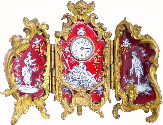 C.1890, Swiss, Mini Tri-Fold Screen with clock (watch movement). — Antique Clocks Price Guide