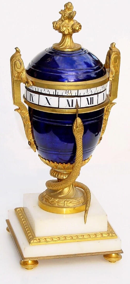 C.1895, French, Annular Dial Urn clock, bronze with blue cobalt finish and in good condition. — Antique Clocks Price Guide