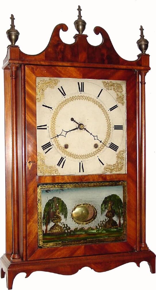 C.1825, Eli and Samuel Terry, Plymouth, Conn., 30-hour wood movement pillar and scroll clock, in good restored condition, the case refinished. — Antique Clocks Price Guide
