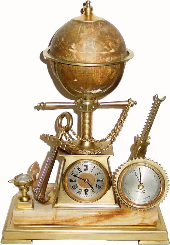 C.1890, French, Rare Industry Series Clock, with globe and marine themes. — Antique Clocks Price Guide