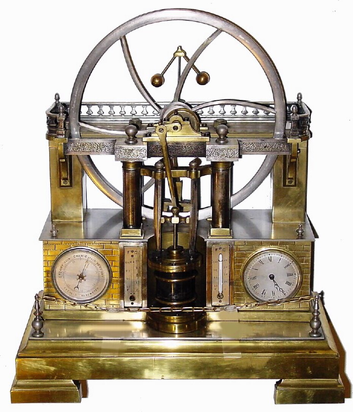 C.1880, French, "Steam Engine and Flywheel", from the Industrial Series, clock with automated steam pump, in very good original condition — Antique Clocks Price Guide