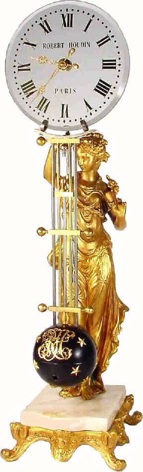 C.1880, Rare French Glass Dial Mystery Clock, the swinging arm held aloft by a gilded female statue. — Antique Clocks Price Guide