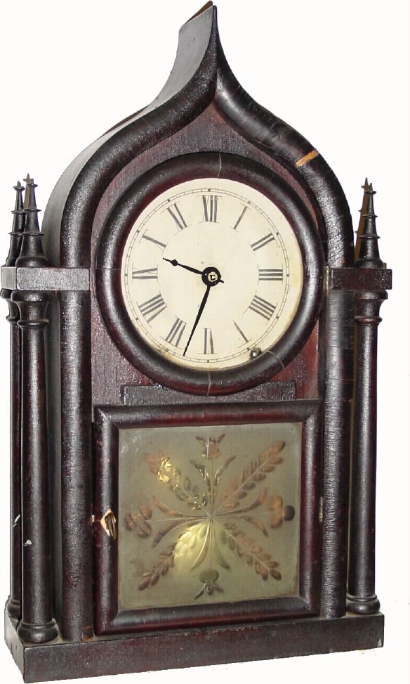 C.1850, Brewster and Ingrahams, 8-day onion top or round gothic shelf clock. — Antique Clocks Price Guide