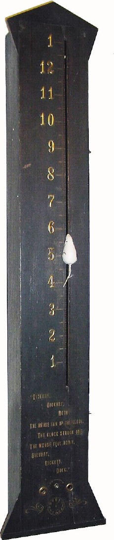 C.1910, New Haven Clock Co., for Dungan and Klump, Philadelphia, MOUSE clock with Dickory Dickory Dock nursery rhyme imprint, in good condition. — Antique Clocks Price Guide