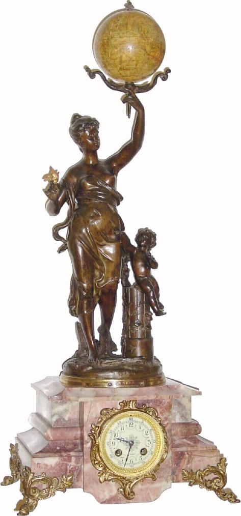 C.1900, French, Bronzed Spelter statue clock "LA TERRE" (par Anirie) in very good original condition — Antique Clocks Price Guide