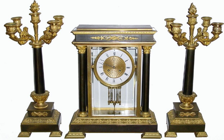 C.1900, French, Crystal Regulator Garniture set in generally good condition, the glasses with corner chips. — Antique Clocks Price Guide