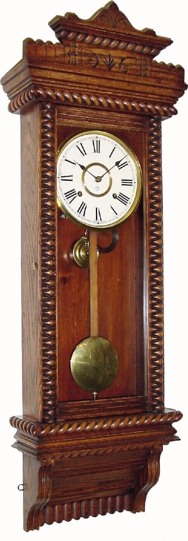 C.1901, Ansonia Clock Co., "Queen Jane" 8-day time-strike oak clock in excellent condition, with minor restoration. — Antique Clocks Price Guide