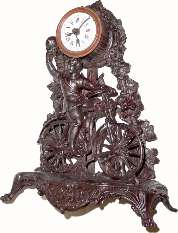 C.1900, French, BICYCLE spelter figural clock in generally good original condition. — Antique Clocks Price Guide